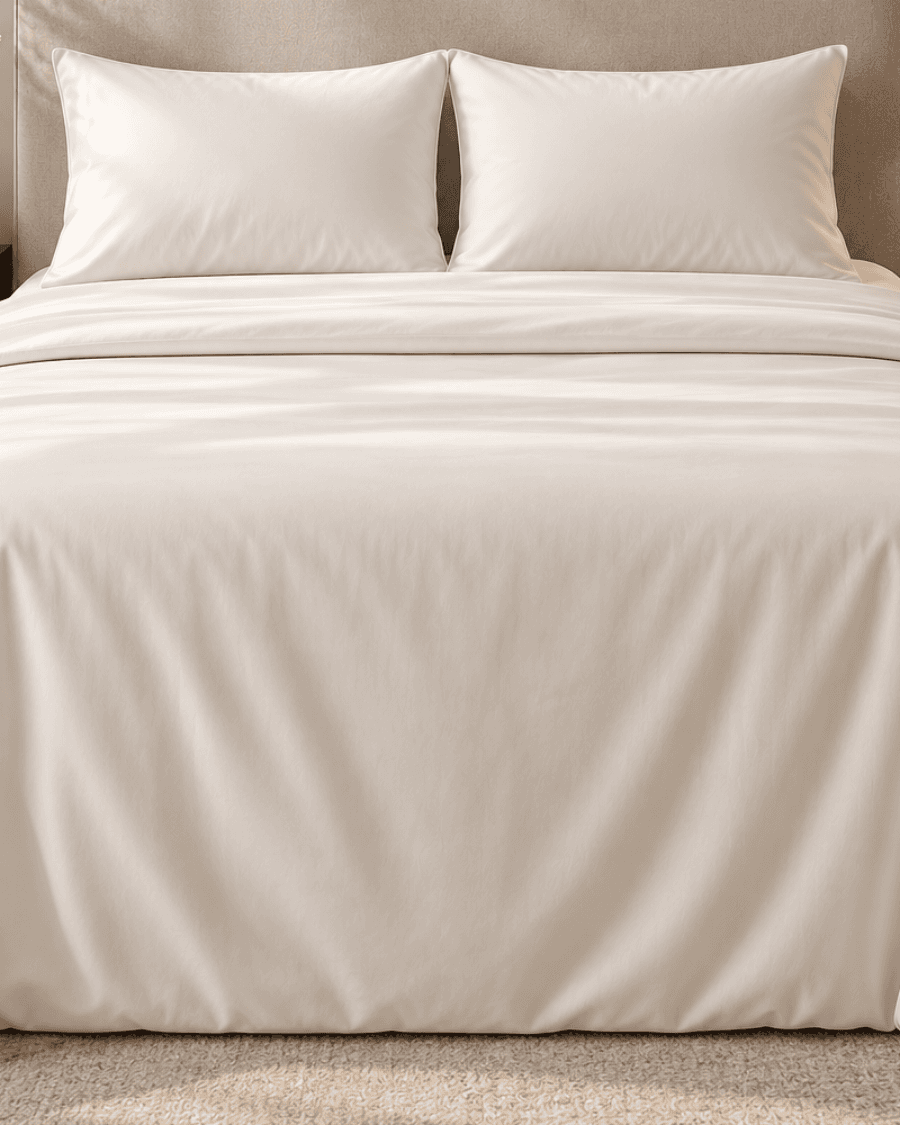 Folded Khan Bedsheets sets stacked on a table